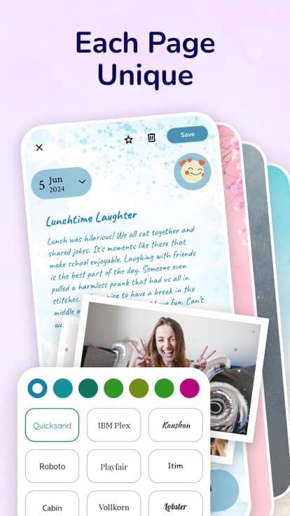 A diary entry with a photo and colour options